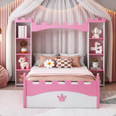 Bellemave® Twin Size Castle - Shaped Wooden Platform Bed with Storage Shelf - Bellemave